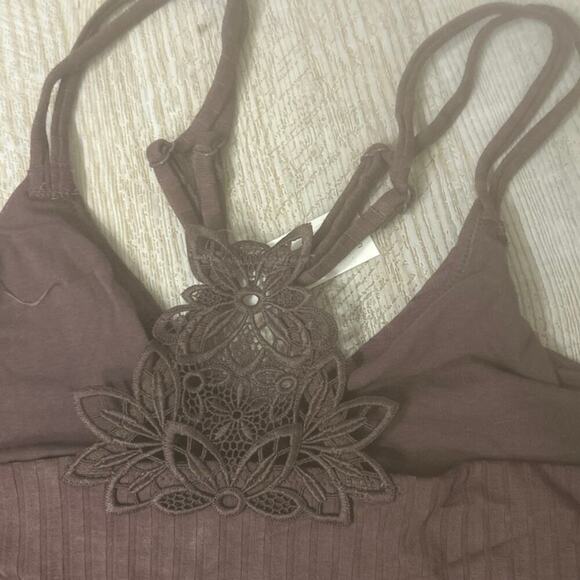 AERIE American Eagle NWT Ribbed Knit Racer Back Crochet Crop Top Brown LRG - Picture 7 of 11